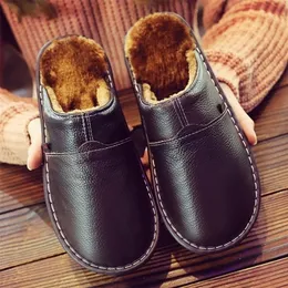 Slippers Men Home for Winter Warm Plush women Bedroom Genuine Leather Unisex man House Indoor Shoes Large size 11 220926