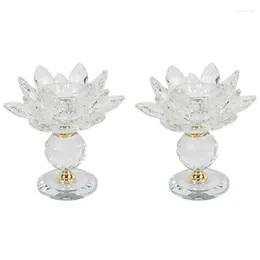 Candle Holders 2X Glass Block Lotus Flower Metal Feng Shui Home Decor Big Tealight Stand Holder White