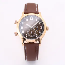 Luxo Autom￡tico Multifuncional Rel￳gios Correia Couro Pilot Viagem Tempo de Vida Autom￡tica Men's Watch 5524G-001