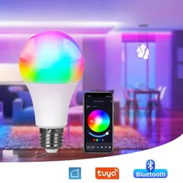 Bluetooth Tuya LED -glödlampor Lampada E27 15W RGB CW WW Smart Lamp för heminredning Dimbar omgivande atmosfär Ljus