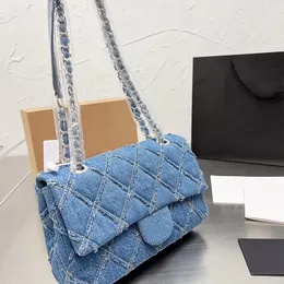 Modepåsar kvinna denim jeans blå dubbel sammanvävd toppkedjedesigner handväskor plånbok hanterar tote crossbody clutch plånbok