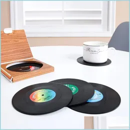 الحصير منصات PCS Heat Music Table Table Decor Decor Decord record records coasters coasters coffee coffee plastic plastic anti slip cup levent drop drop drop dring dhay2