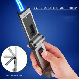 New Double Jet Gas Lighter Torch Cigar Spray Gun Lighters Foldable Windproof Kitchen BBQ Lighter Cigarette Smoking Accessories