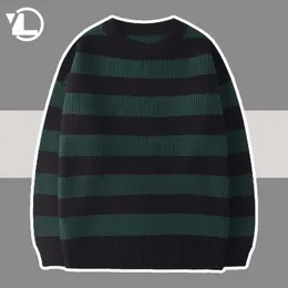Męskie swetry w paski dzianinowe sweter mężczyźni kobiety vintage tate langdon luźne swetry harajuku zielony ciepłe jesienne jumper pullover unisex casual 220928
