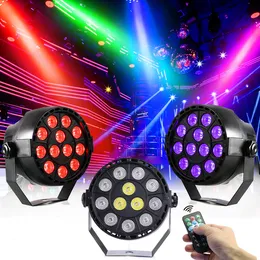 ステージライトLED PAR LIGHT 8チャンネルDJパーティー照明12 LED RGBW DMX 512 Club KTVホリデーステージライト用のRFリモートコントロール付きサウンドアクティブライト