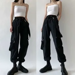 Kadın Pantolon Capris Kadın Moda Harajuku Kargo Siyah Çıkarılabilir Kayış Pantolonları Kadın Elastik Bel Street Giyim Plus Zise Casual T220926