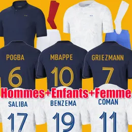 2022 Soccer Jersey 2022 2023 Mbappe Griezmann Kante Pogba Maillots de Football Maillot French Child Kit Socks Men Fans Player نسخة