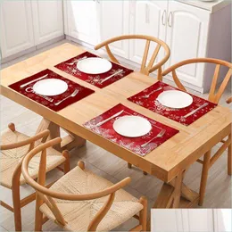 Mats Pads Red Christmas Posate Table Mat Rec Place Dining Pad antiscivolo Thermal Insation Drop Delivery 2021 Home Garden Kitchen Bar Dh7Cv