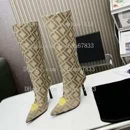 Fine Women's High Heel Short Boots Fashion Letter Printed Embroidery Leather Long Boots Gold Buckle Luxury Show Party Martin Shoes Size 35-42