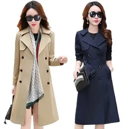 Trench Coats 2022 Весенний осенний плащ для женщин для женщин с подкладками Ladies Coats Элегантные тонкие длинные ветровые брюки.