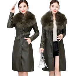 Women's Leather Faux Leather Women s Jackets Autumn Winter Leather Jacket Clothing Add Velvet Thicken Mid Length Big Fur Collar Slim Ladies Coat 220928