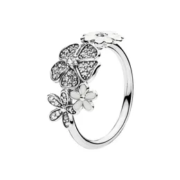 925 Sterling Silver Sparkling White Daisy Flowers Ring For Women Girls Wedding Jewelry With Original Box Set for Pandora Girl Gift Rings