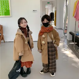 Coat Children's Tweed Coat Winter Boys and Girls Korean Hooded Medium Long Thicked 220927