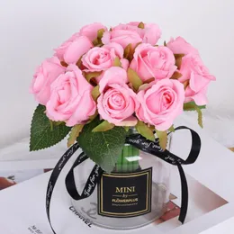 Flores decorativas 12 cachos de pequenas rosas noiva coreana na noiva de buquê decoração caseira