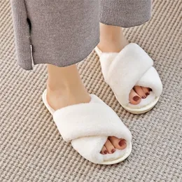 Slippers BEVERGREEN Leisure House Women Fur Solid Warm Faux Plush Girls Flat Cotton Shoes Home Opentoe Ladies Fluffy 220926