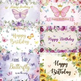Decoración de fiestas Pink Butterfly Fackdrops para niña Decoración de bodas Props Crown Floral Baby Shower Pograje Fondo
