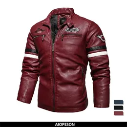 Herren Leder Kunstleder AIOPESON Herren Lederjacke Gestickte Nähte Motorrad Männliche Jacke Herbst Winter Dünne Streetwear Mode Mäntel Für Männer 220927