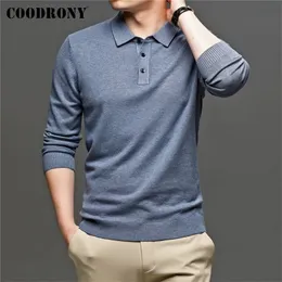 Blusas de masculino coodrony marca outono inverno chegadas de malhas macias camisas de cor pura colar de colarinho de colar