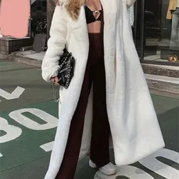 Kadın kürk sahte kürk kış uzun beyaz faux fux ceket kadınları kabarık sıcak büyük boylu yaka gevşek peluş ceket bayan kore moda sokak giysileri 220927