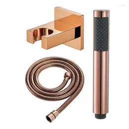 Set doccia da bagno Testa palmare in ottone oro rosa Accessori per tubi girevoli in acciaio inossidabile rotondi