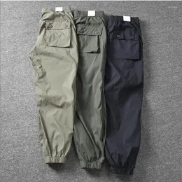 Men's Pants Spring Retro Cargo Men's Washed Cotton Man Casual Cropped Fashion Stretch Ankle-Tied Joggers Trousers