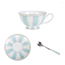 Cups Saucers Bone China Cup And Saucer Set With Spoon Vintage Porcelain Coffee White Blue Tea Gold Trim Gift Box