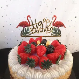 Festliga leveranser 1st flamingo Happy Birthday Cake Topper Summer Tropical Luau Party Toppers