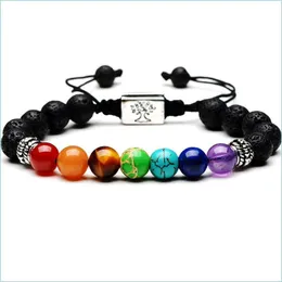 Pärlsträngar yoga handgjorda 7 chakra träd av liv charm armband lava stenar mticolor pärlor rep armband kvinnor män armband släpp d otdsm