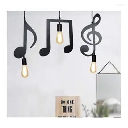 Pendantlampor Creative Personality Musical Note Chandelier Modern enkel veranda balkong hängande lampa svart järn sovrum vardagsrum dekor s3