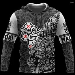 Hoodies masculinos Tiki Fern Maori Tattoo 3D em todo o capuz impresso para homens e mulheres Pullover gótico casual