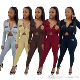 Designer Women Sports Tracksuits Two Piece Pants Set Sportwear New Rib Zipper Cardigan Leegings Letter Embroidery Outfits