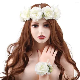 Decorative Flowers Wreaths Crown Wedding Bridal Rose Cloth Imitation Flower Headdress Girls Crowns Hair HH011