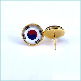 Stud National Flag Stud Earring Tyskland Belgien Storbritannien Polen Serbia 12mm Glass Gem Cabochon Copper Jewelry Drop Delivery 202 DHX4N