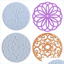 Molds Sile Resin Molds Large Flower Tray Mold Pot Holder Coaster Epoxy Casting For Diy Home Decoration Drop Delivery 2021 Jewelry Too Dhnng