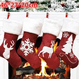 Decorazioni natalizie Calze natalizie Calzini Regali Sacchetto di caramelle Alce Albero di Natale Stampa Cervo Tasca Ornamento da appendere