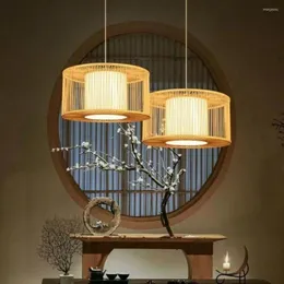 Lampade a sospensione Bamboo Rattan Weaving Tea Room Chandelier Living Dining Lamp Art Lighting