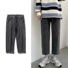 Jeans masculinos masculinos masculinos Smoky Grey Baggy Jeans Autumn Fashion Korean Denim Straight Cropped calça calças largas de perna 220929