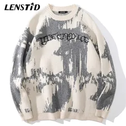 Mens Sweaters LENSTID Men Hip Hop Knitted Jumper Sweaters Letter Embroidery Print Streetwear Harajuku Autumn Hipster Casual Loose Pullovers 220929