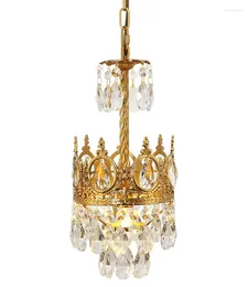 Pendant Lamps French All Copper Crystal Chandelier Retro Bedroom Bedside Aisle Porch Living Room Dining Stairs Cloakroom Crown Lamp