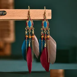 Charm Retro Long Tassel Feather Earrings Enamel Beads Charm Earring Womens European And American Bohemian Jewelry Drop Delivery 2021 B Ot9Sf