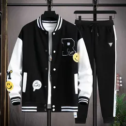 Herrspåriga Spring Spring Autumn Suit Casual Fashion Men Set Baseball Jacket Hip Hop Sports Two-Piece Suit Tracksuits Korean Youth Set Sweatsuit G220927