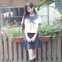 Kleidungssets Japanischer/koreanischer Studentenanzug Süße Mädchen/Frauen Cosplay Matrosen Schuluniformen Marineblaue Top-Röcke