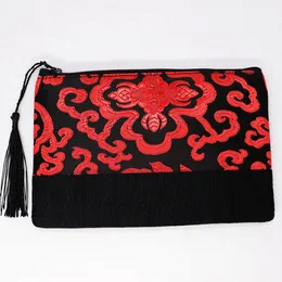 Custom Latest Rectangle Large Cloth Zipper Pouch Chinese Silk Brocade Bag Women Coin Purse Jewelry Cosmetic Storage Pouches Tassel Zip Purses 50pcs/lot