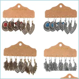 Dungle Chandelier 3PAIR/SET BOHO Yüksek Kaliteli Yeni Düğün Partisi Takı Vintage Etnik Antika Sier Yaprak Dangle Küpe Kadınlar Tüm Otmhl