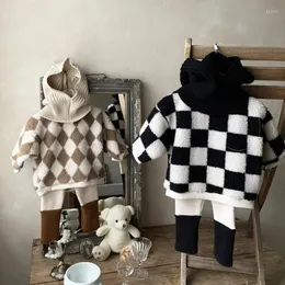 Clothing Sets Txlixc Korean Toddler Boys Clothes Fall Winter Warm Set Long Sleeve Checkerboard Print Lamb Fleece Pullover Contrast Color