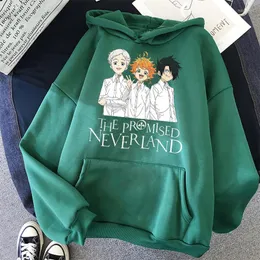 Herrtröjor män tröjor män kvinnor mode överdimensionerade hoodie den utlovade neverland anime tryck streetwear harajuku spår