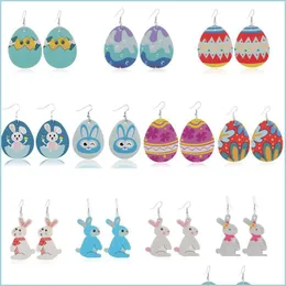 Dangle Chandelier New Pu Leather Earrings Drop Shape Easter Egg Rabbit Charm Dangle Fashion Women Girl Girl Jewelry Delivery 2021 Otwlv