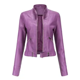 Giacca da donna in pelle sintetica moda Donna Moto Biker Motocicletta Cappotto femminile Viola Nero Caffè Rosso Autunno Primavera Veste Cuir Femme 220928