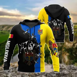 Herr hoodies Moldavien aurochs konst 3d ￶ver hela tryckt hoodie f￶r m￤n och kvinnor avslappnad gotisk streetwear pullover rolig h01