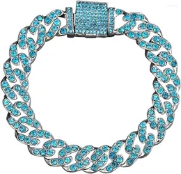 Pulseiras de link 11m Miami Blue Miami Chain cubano gelado fora de zircão cúbico pavimentado ouro banhado CZ Full Diamond Hip Hop Bracelete para homens